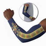 Habesha Kemis Inspired Tilet Pattern Arm Sleeves Royal Blue - Gold