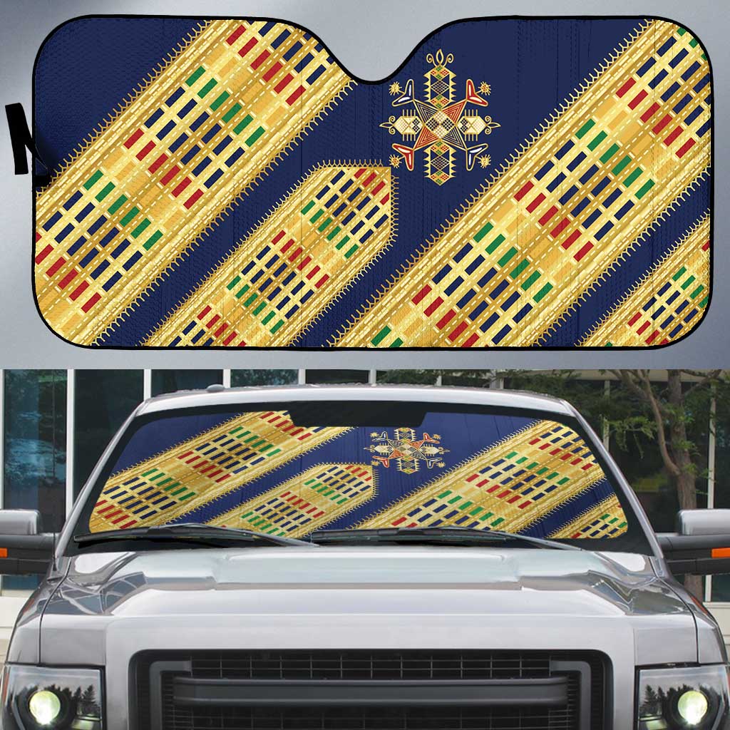 Habesha Kemis Inspired Tilet Pattern Auto Sun Shade Royal Blue - Gold