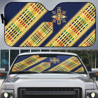 Habesha Kemis Inspired Tilet Pattern Auto Sun Shade Royal Blue - Gold