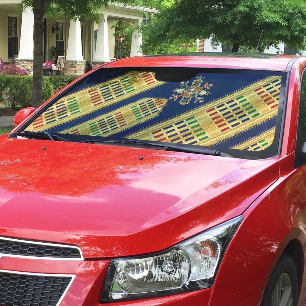 Habesha Kemis Inspired Tilet Pattern Auto Sun Shade Royal Blue - Gold