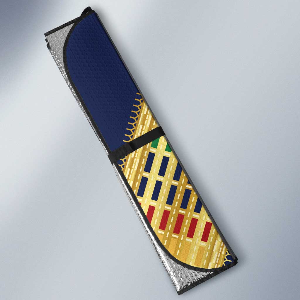 Habesha Kemis Inspired Tilet Pattern Auto Sun Shade Royal Blue - Gold