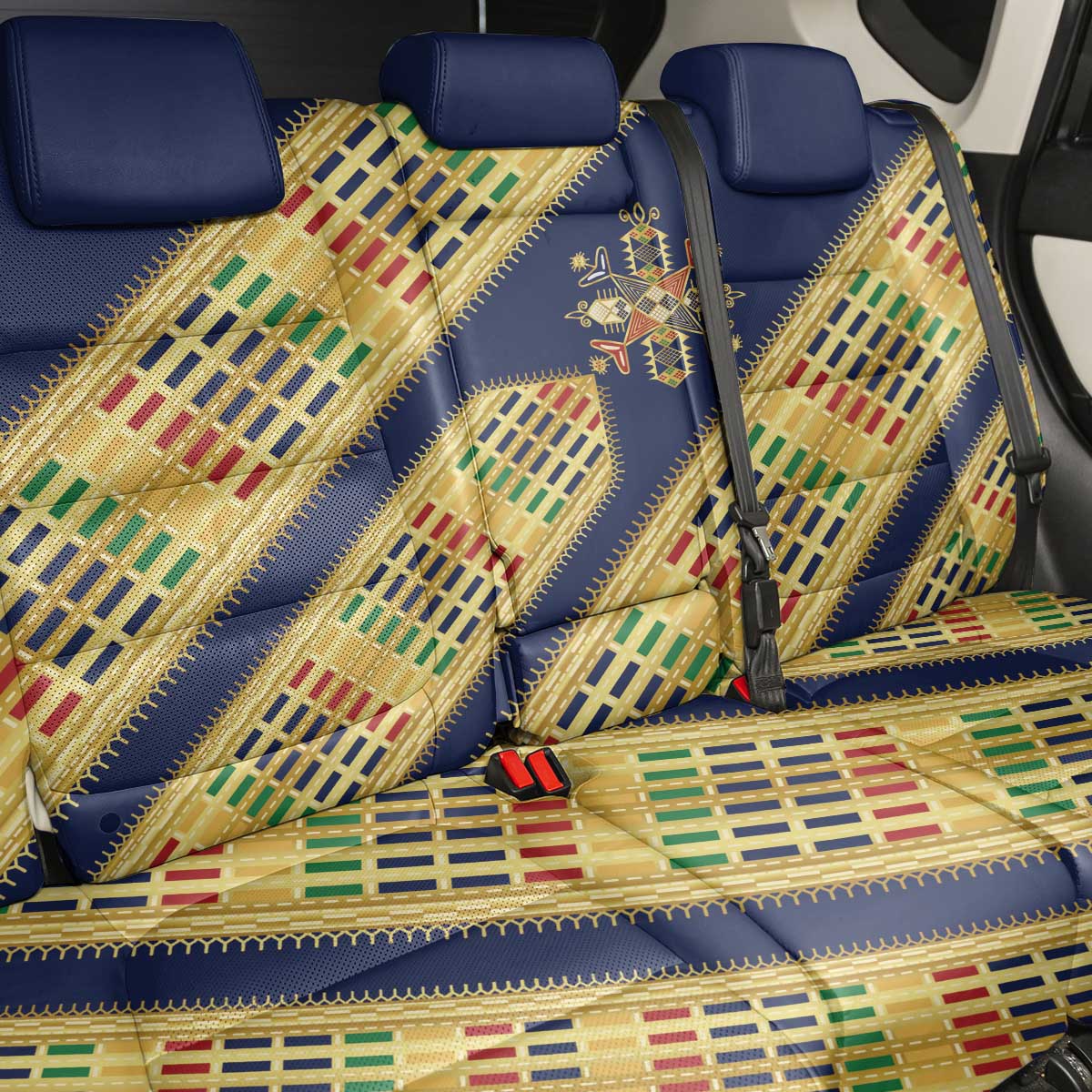 Habesha Kemis Inspired Tilet Pattern Back Car Seat Cover Royal Blue - Gold