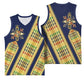Habesha Kemis Inspired Tilet Pattern Basketball Jersey Royal Blue - Gold
