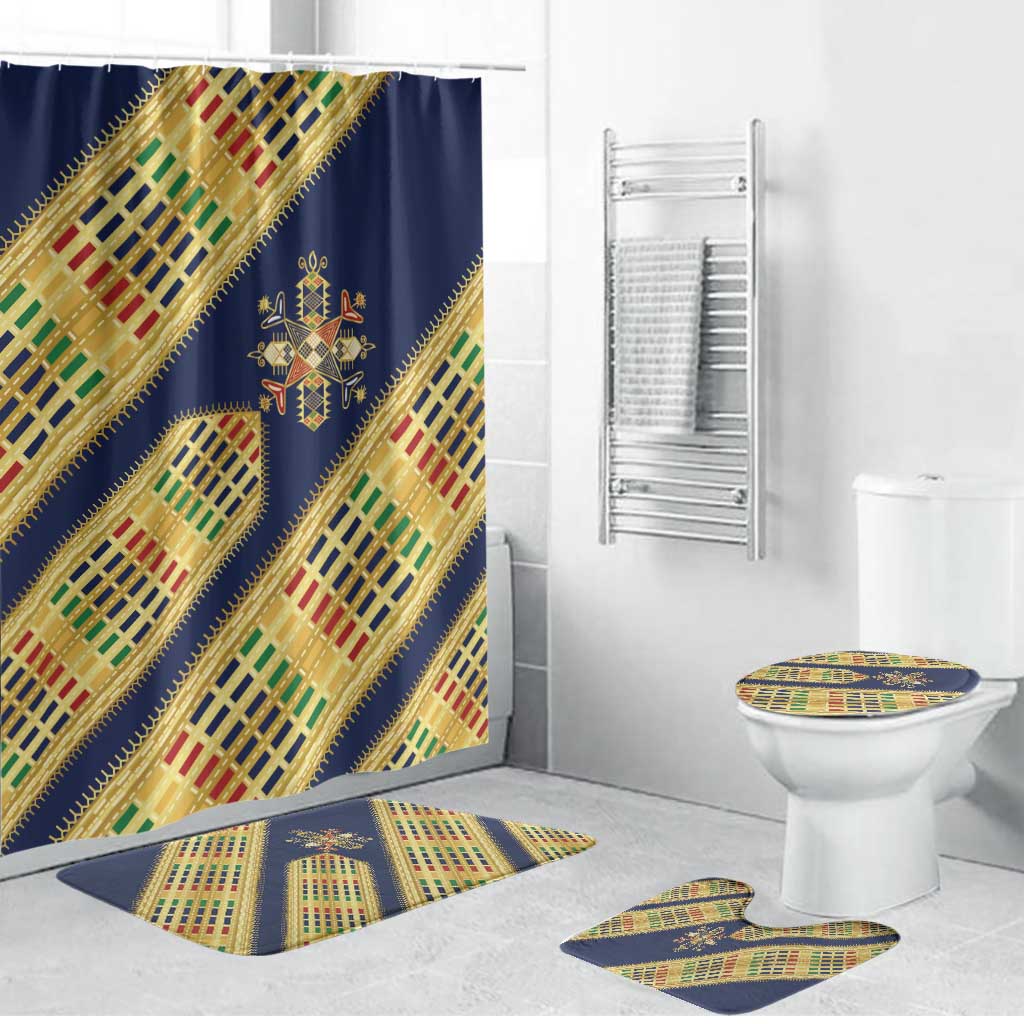 Habesha Kemis Inspired Tilet Pattern Bathroom Set Royal Blue - Gold