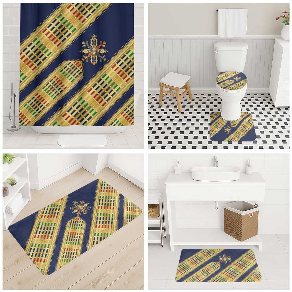 Habesha Kemis Inspired Tilet Pattern Bathroom Set Royal Blue - Gold