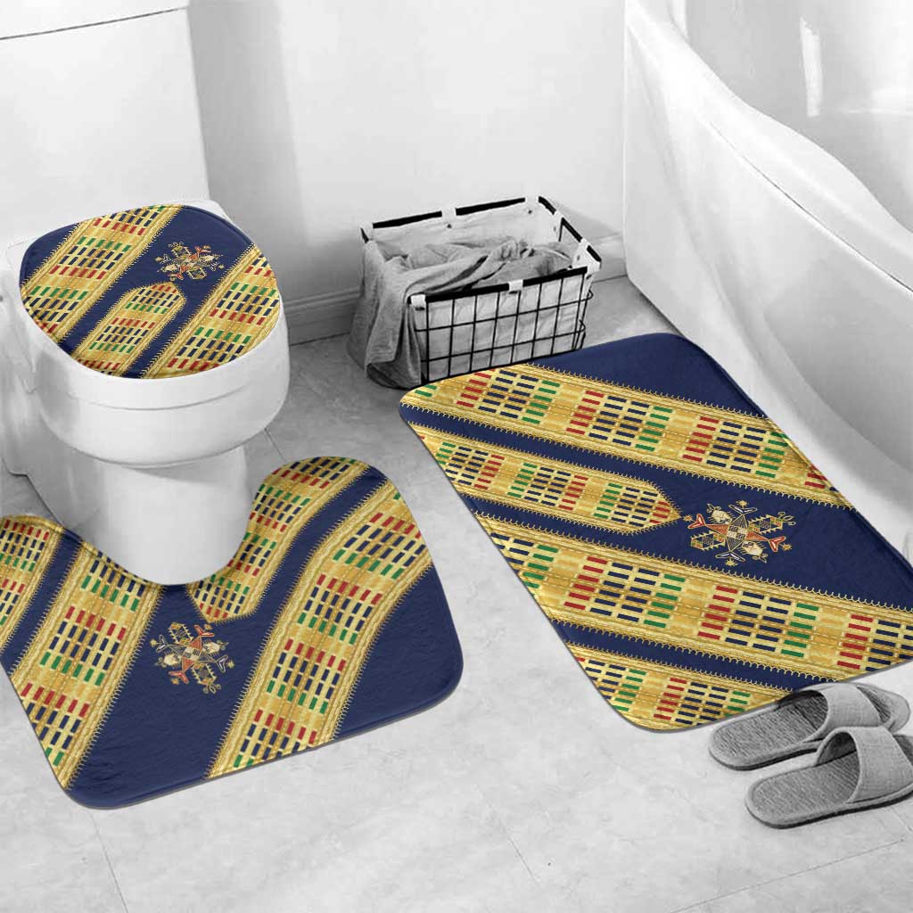 Habesha Kemis Inspired Tilet Pattern Bathroom Set Royal Blue - Gold