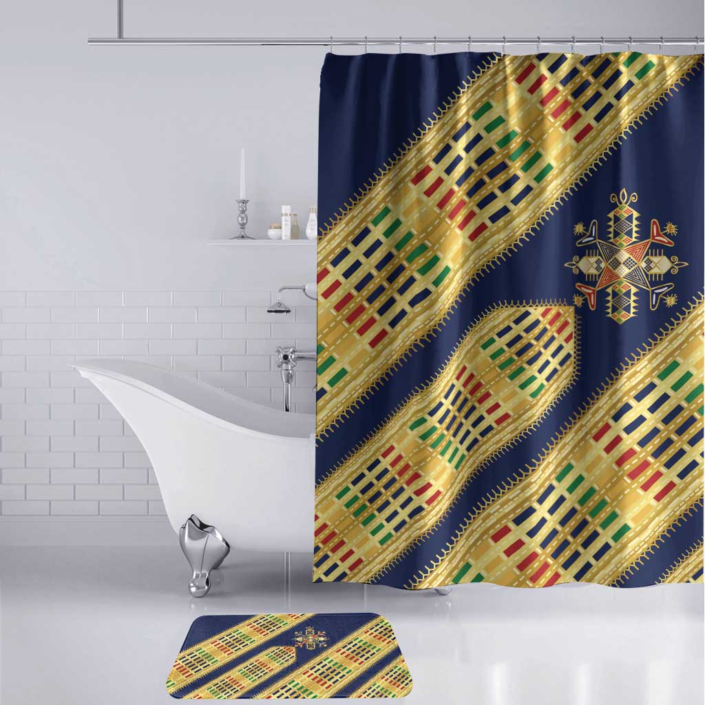 Habesha Kemis Inspired Tilet Pattern Bathroom Set Royal Blue - Gold