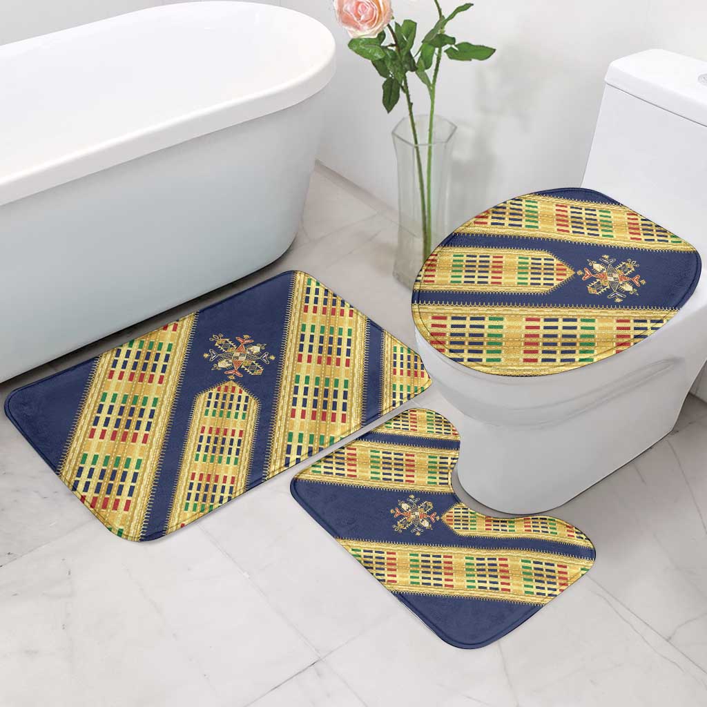 Habesha Kemis Inspired Tilet Pattern Bathroom Set Royal Blue - Gold