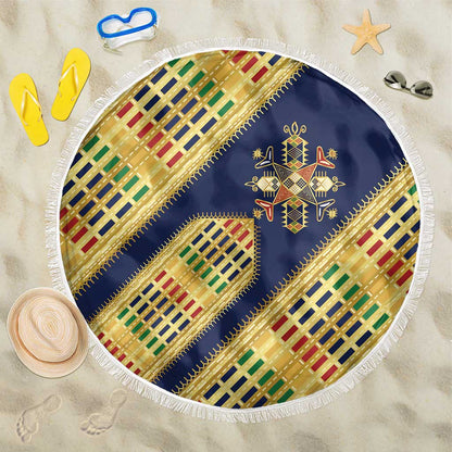 Habesha Kemis Inspired Tilet Pattern Beach Blanket Royal Blue - Gold