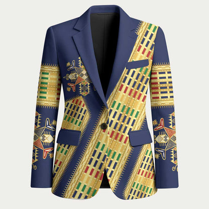 Habesha Kemis Inspired Tilet Pattern Blazer Royal Blue - Gold