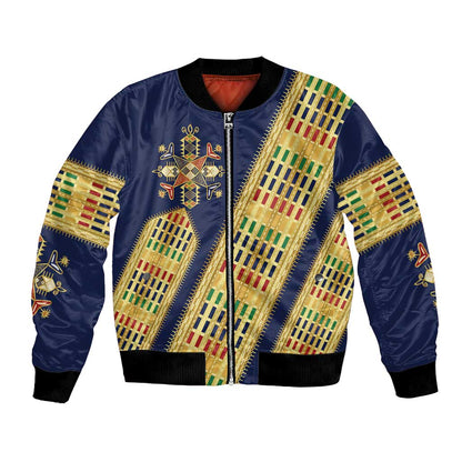 Habesha Kemis Inspired Tilet Pattern Bomber Jacket Royal Blue - Gold
