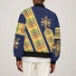 Habesha Kemis Inspired Tilet Pattern Bomber Jacket Royal Blue - Gold
