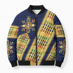 Habesha Kemis Inspired Tilet Pattern Bomber Puffer Jacket Royal Blue - Gold