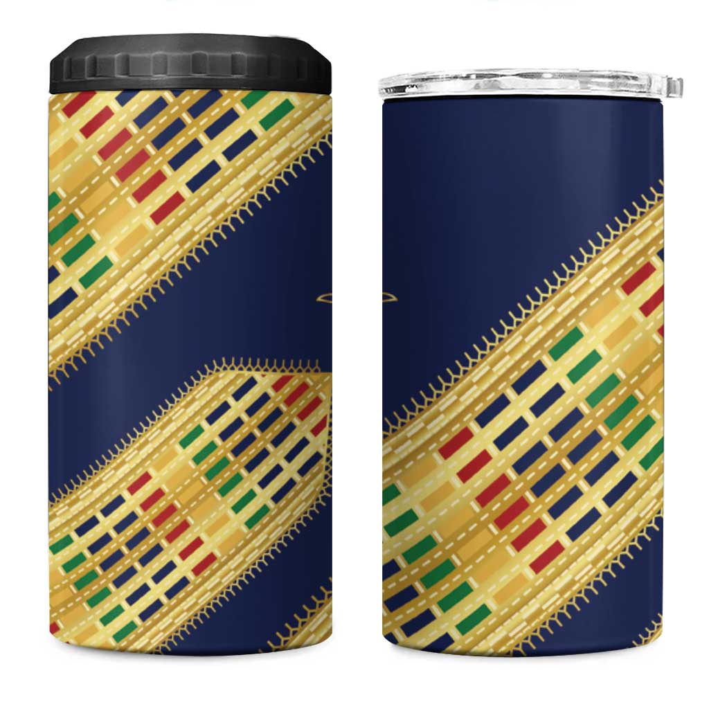 Habesha Kemis Inspired Tilet Pattern 4 in 1 Can Cooler Tumbler Royal Blue - Gold