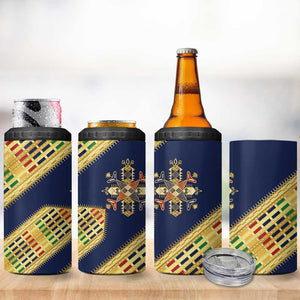 Habesha Kemis Inspired Tilet Pattern 4 in 1 Can Cooler Tumbler Royal Blue - Gold