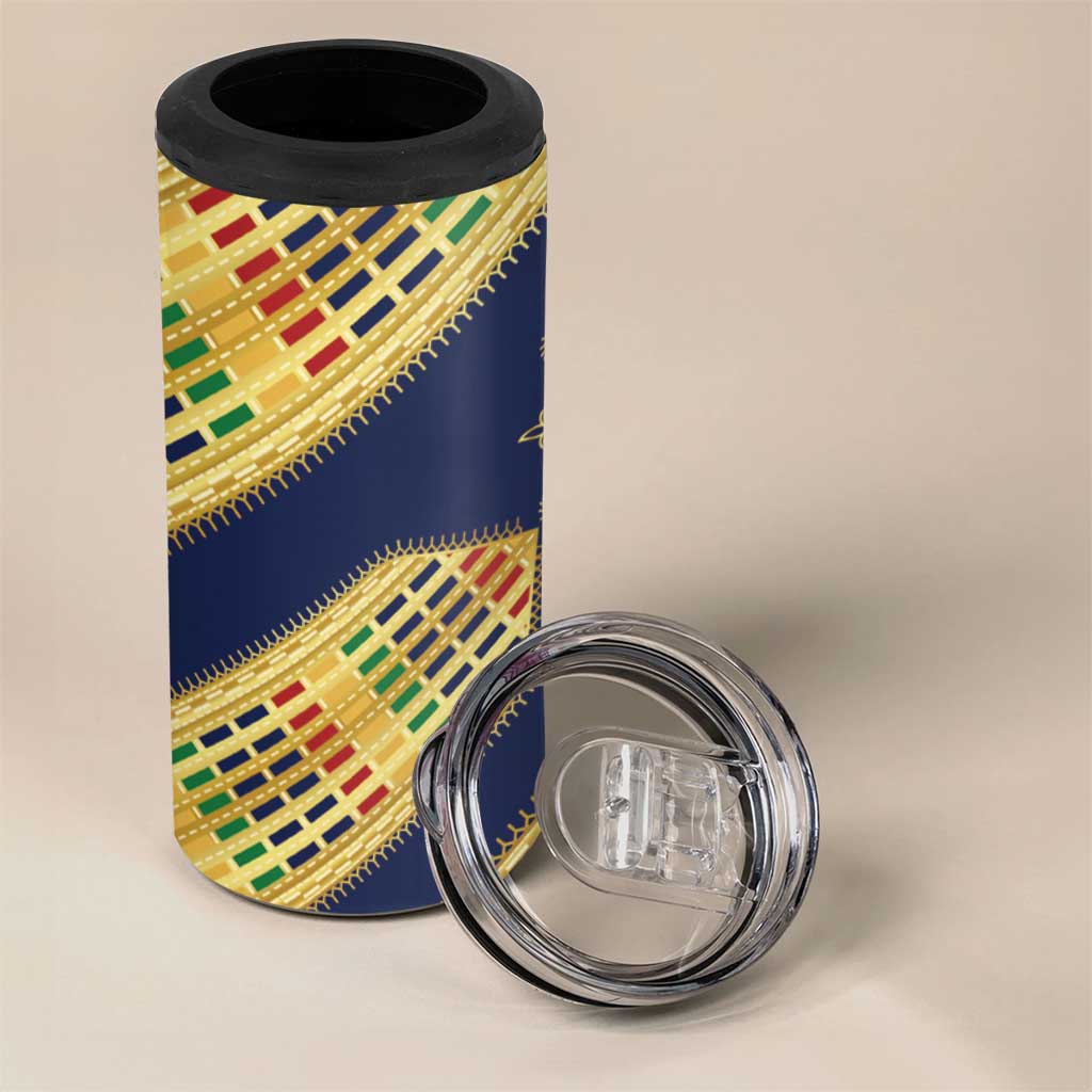 Habesha Kemis Inspired Tilet Pattern 4 in 1 Can Cooler Tumbler Royal Blue - Gold