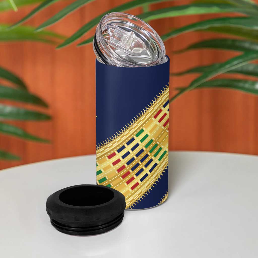Habesha Kemis Inspired Tilet Pattern 4 in 1 Can Cooler Tumbler Royal Blue - Gold