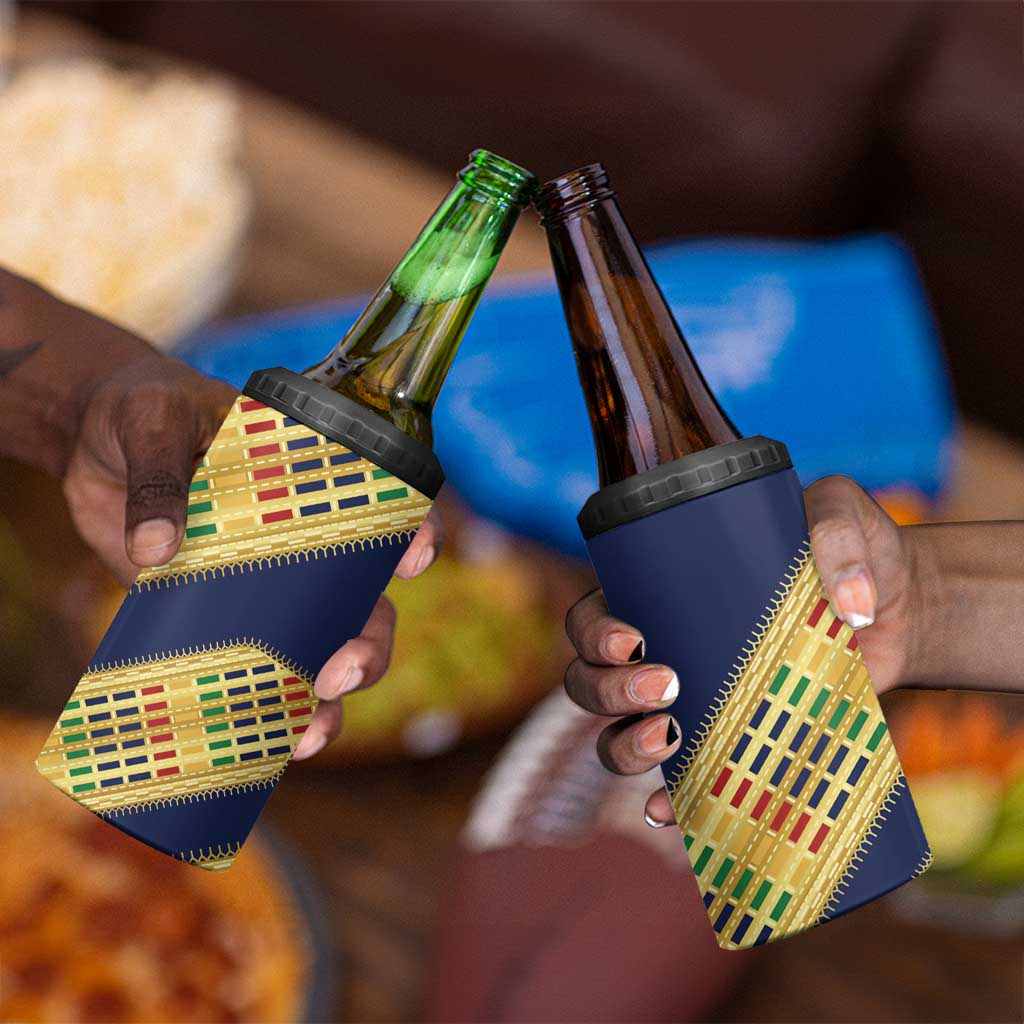 Habesha Kemis Inspired Tilet Pattern 4 in 1 Can Cooler Tumbler Royal Blue - Gold