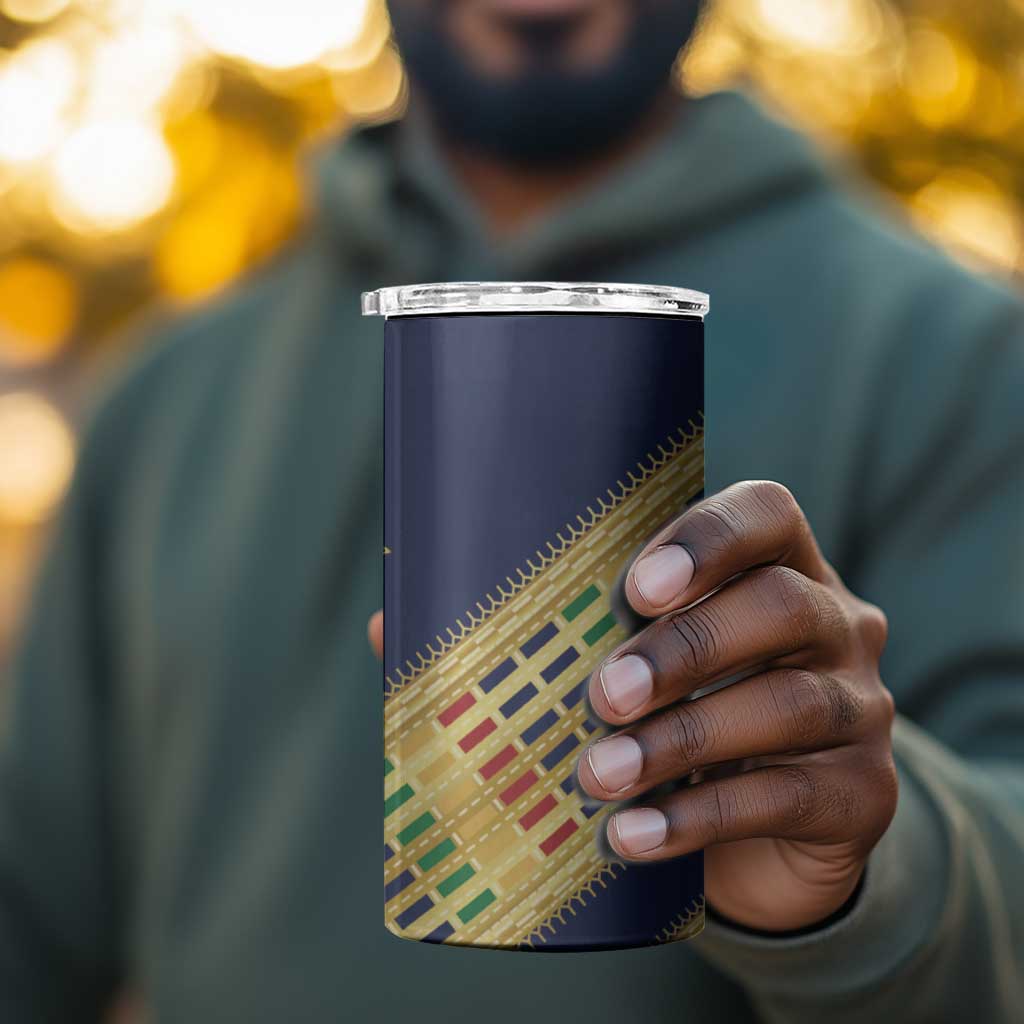 Habesha Kemis Inspired Tilet Pattern 4 in 1 Can Cooler Tumbler Royal Blue - Gold