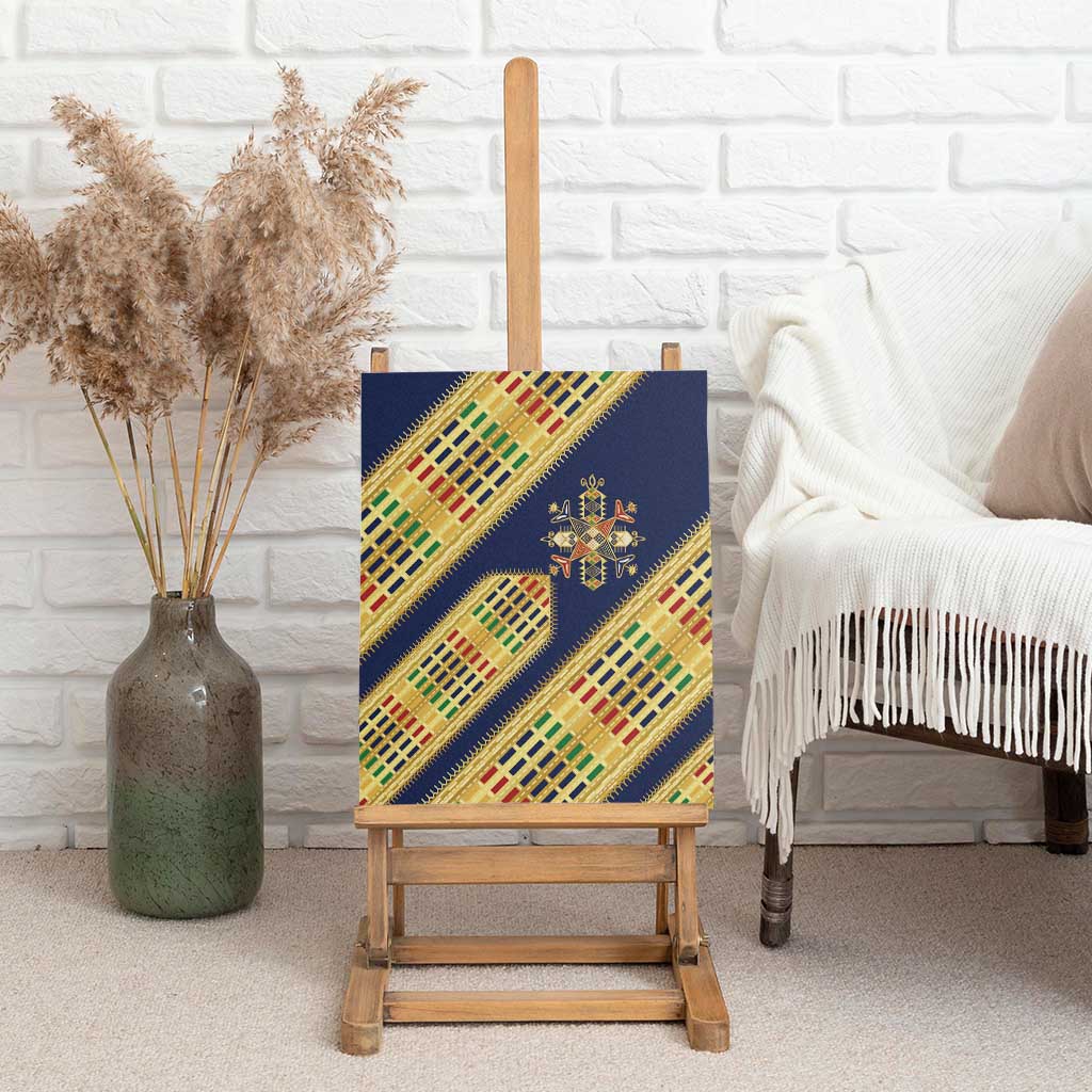 Habesha Kemis Inspired Tilet Pattern Canvas Wall Art Royal Blue - Gold