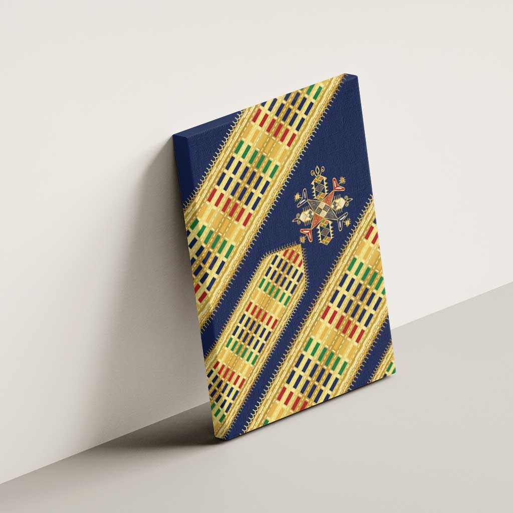 Habesha Kemis Inspired Tilet Pattern Canvas Wall Art Royal Blue - Gold