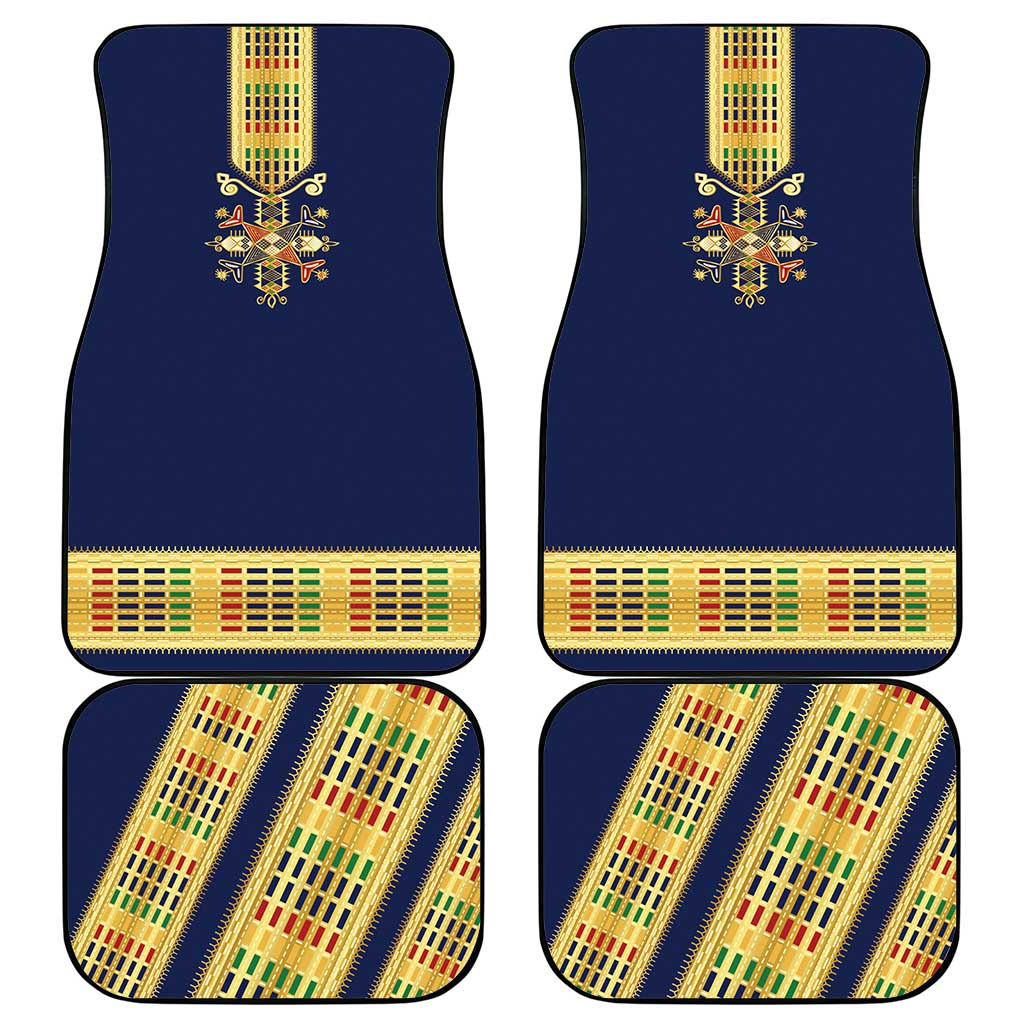 Habesha Kemis Inspired Tilet Pattern Car Mats Royal Blue - Gold