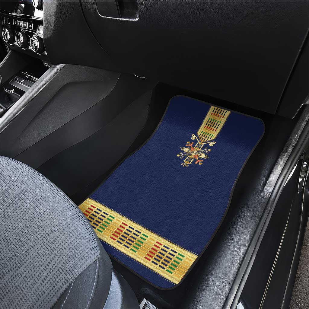 Habesha Kemis Inspired Tilet Pattern Car Mats Royal Blue - Gold