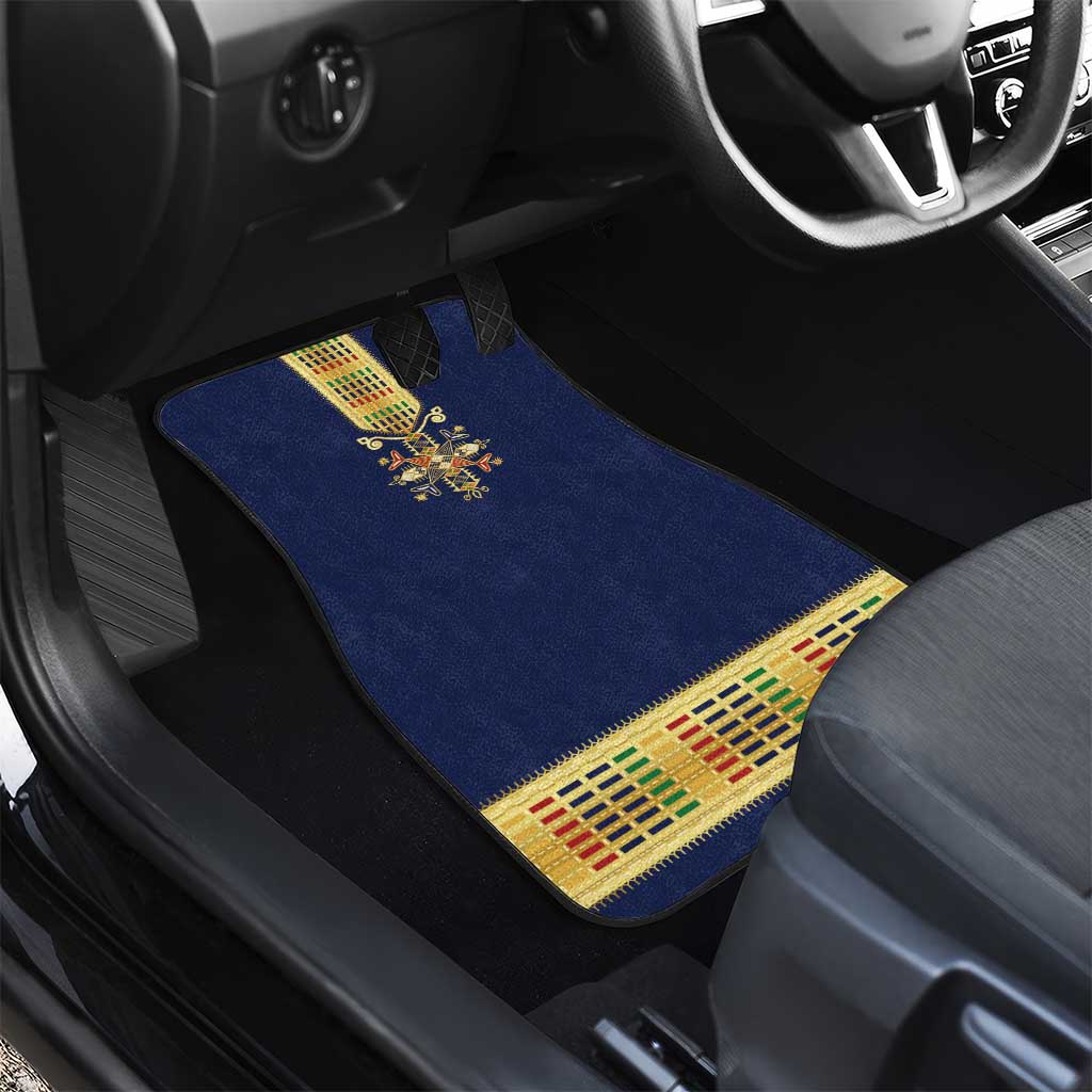 Habesha Kemis Inspired Tilet Pattern Car Mats Royal Blue - Gold