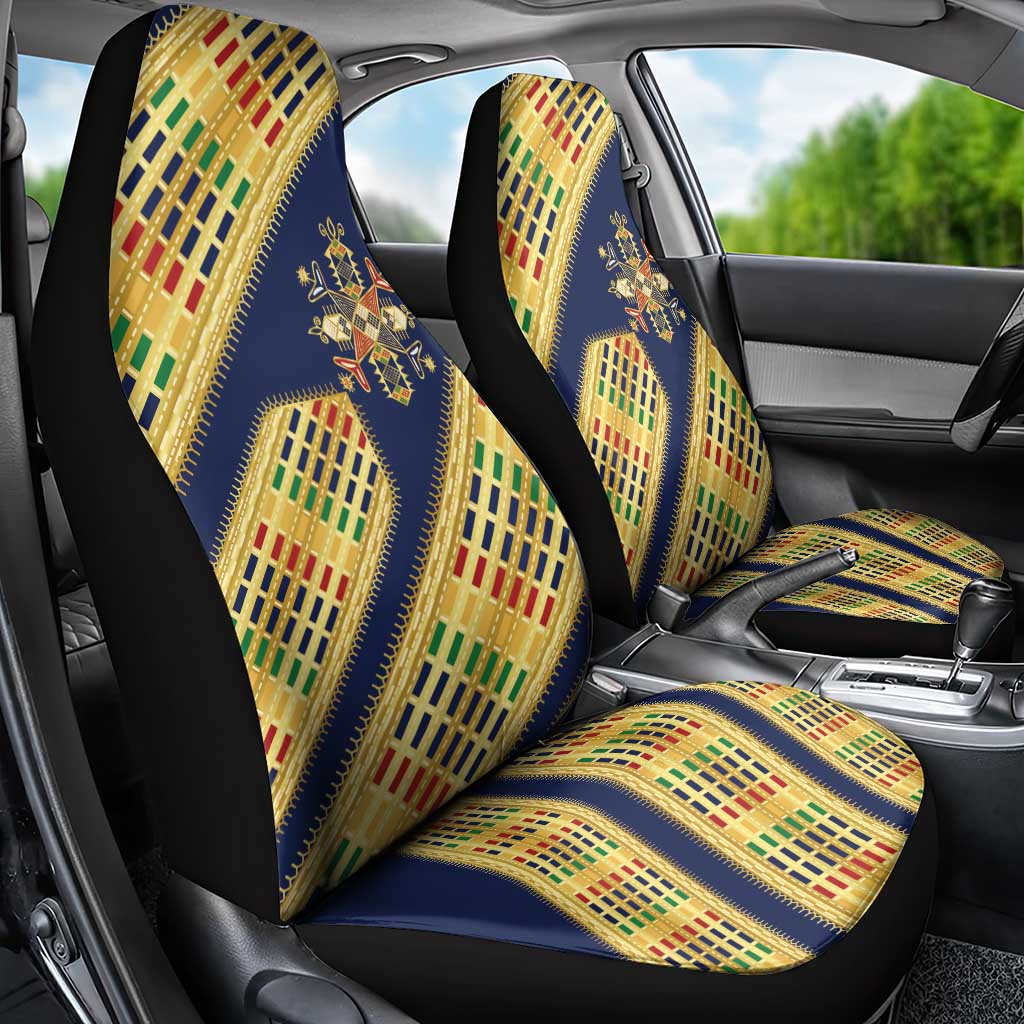 Habesha Kemis Inspired Tilet Pattern Car Seat Cover Royal Blue - Gold