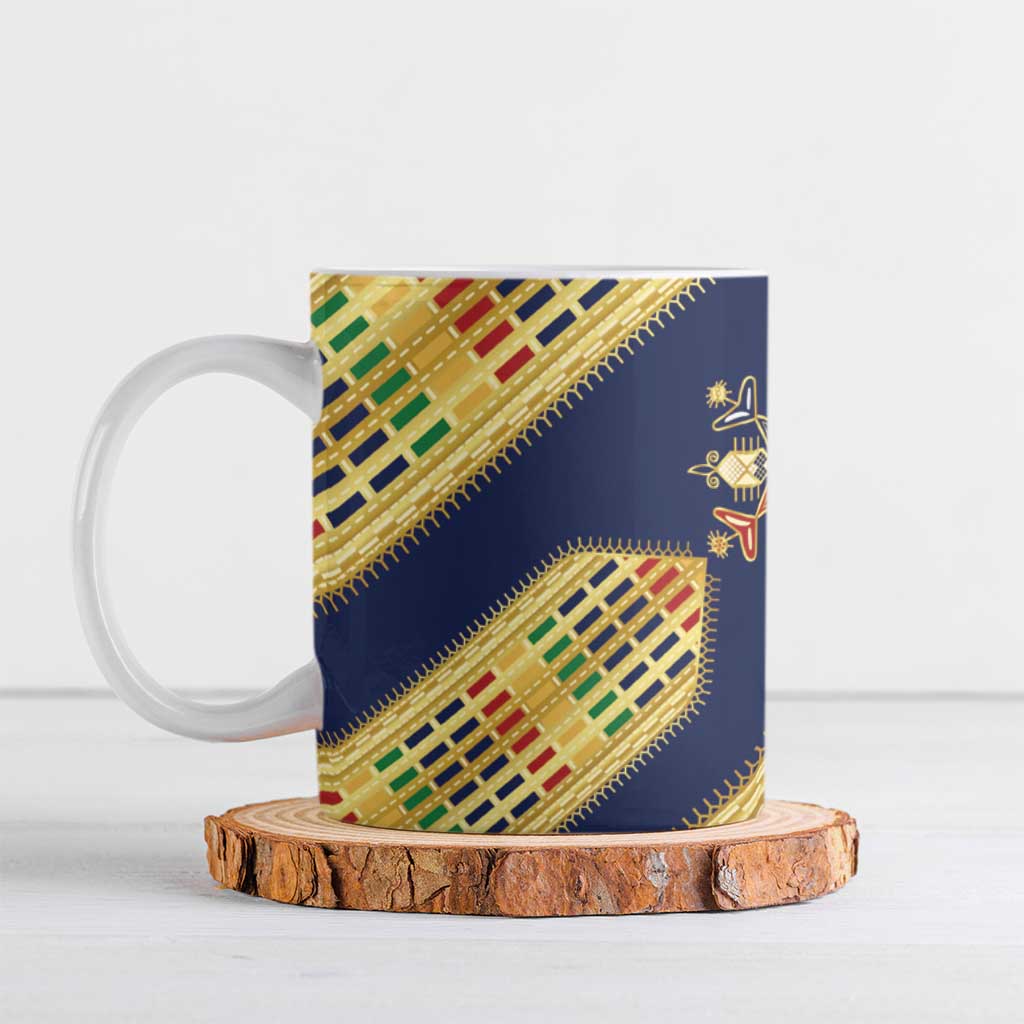 Habesha Kemis Inspired Tilet Pattern Ceramic Mug Royal Blue - Gold