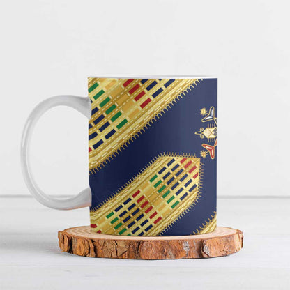 Habesha Kemis Inspired Tilet Pattern Ceramic Mug Royal Blue - Gold
