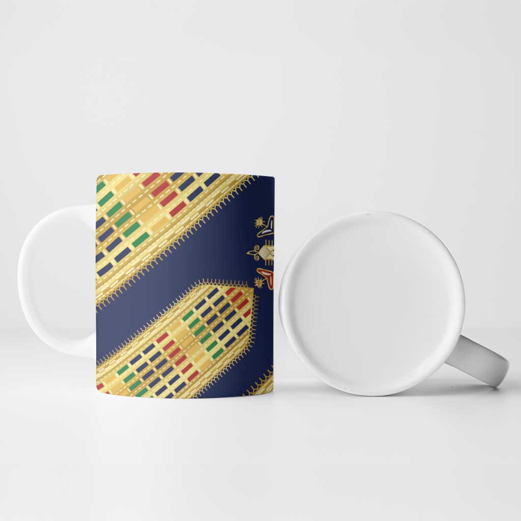 Habesha Kemis Inspired Tilet Pattern Ceramic Mug Royal Blue - Gold