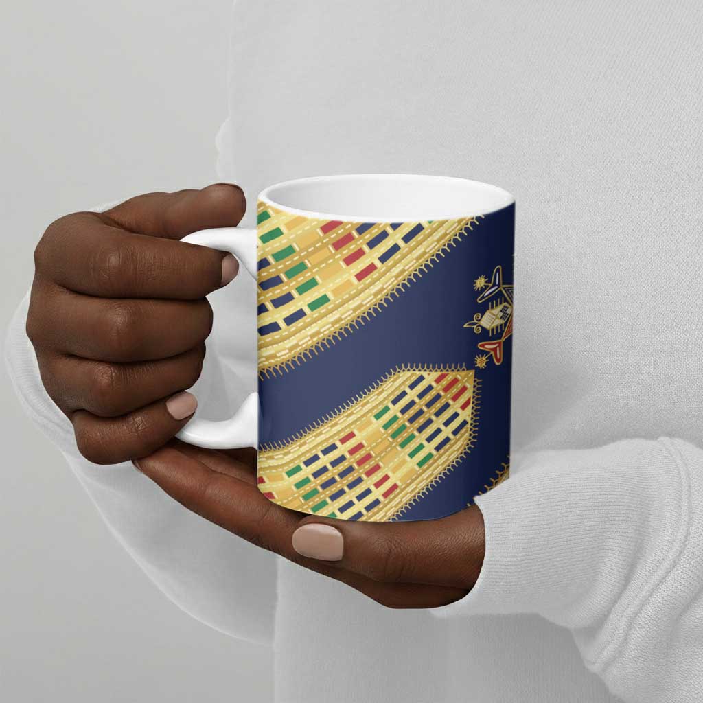 Habesha Kemis Inspired Tilet Pattern Ceramic Mug Royal Blue - Gold