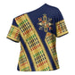 Habesha Kemis Inspired Tilet Pattern Cross Shoulder Shirt Royal Blue - Gold