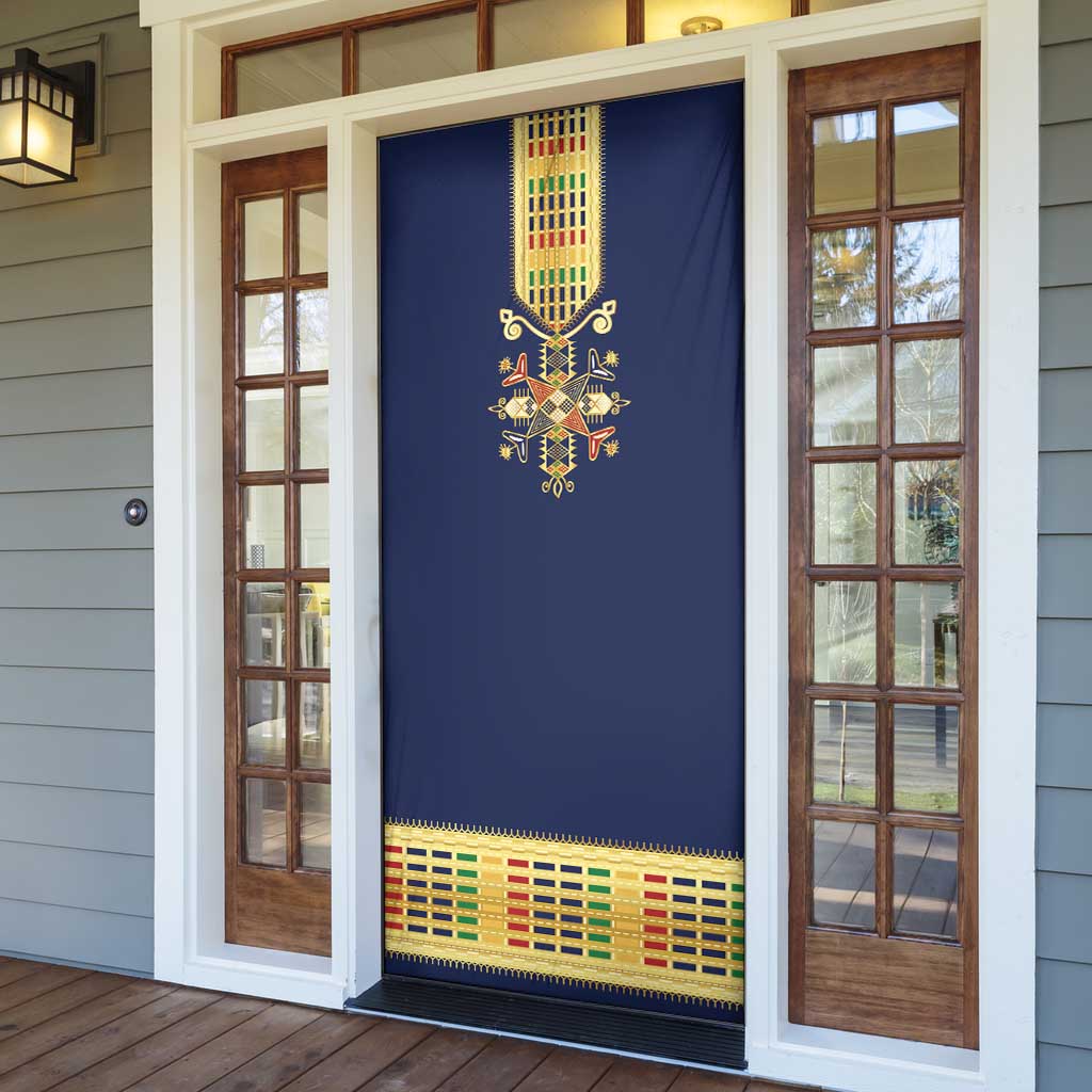 Habesha Kemis Inspired Tilet Pattern Door Cover Royal Blue - Gold