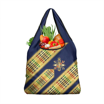 Habesha Kemis Inspired Tilet Pattern Grocery Bag Royal Blue - Gold