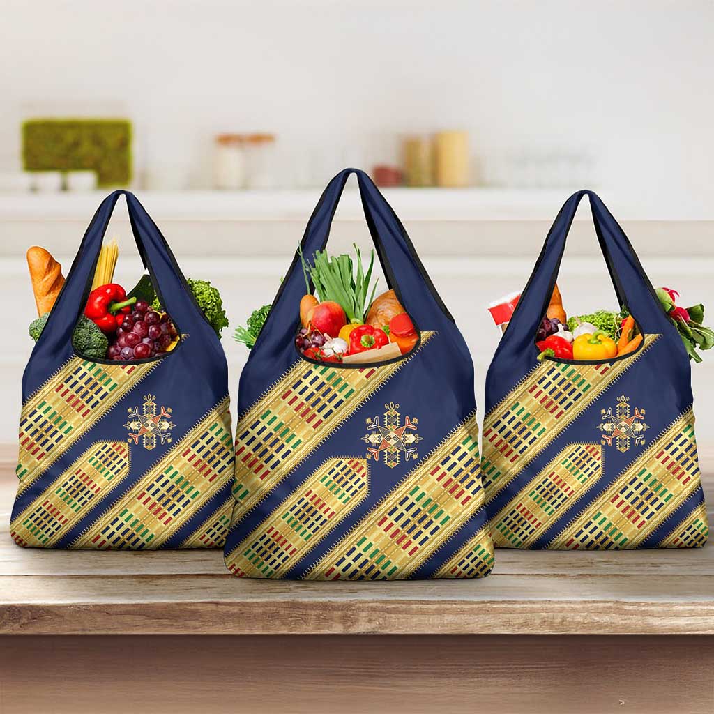 Habesha Kemis Inspired Tilet Pattern Grocery Bag Royal Blue - Gold