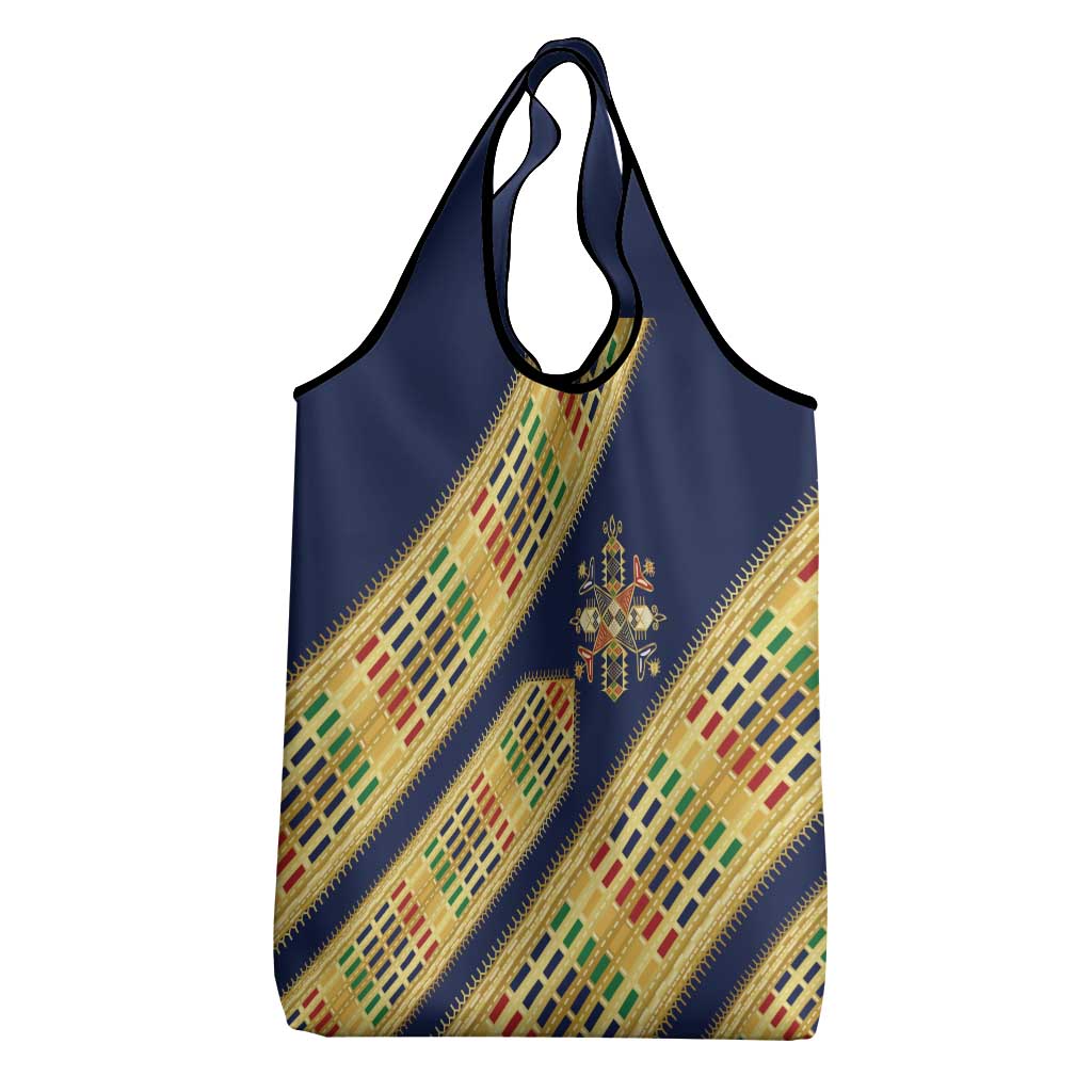 Habesha Kemis Inspired Tilet Pattern Grocery Bag Royal Blue - Gold
