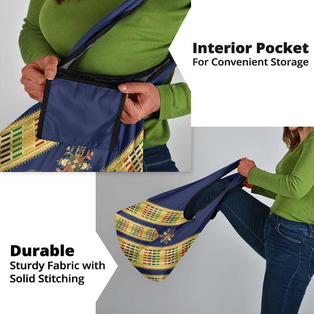 Habesha Kemis Inspired Tilet Pattern Grocery Bag Royal Blue - Gold