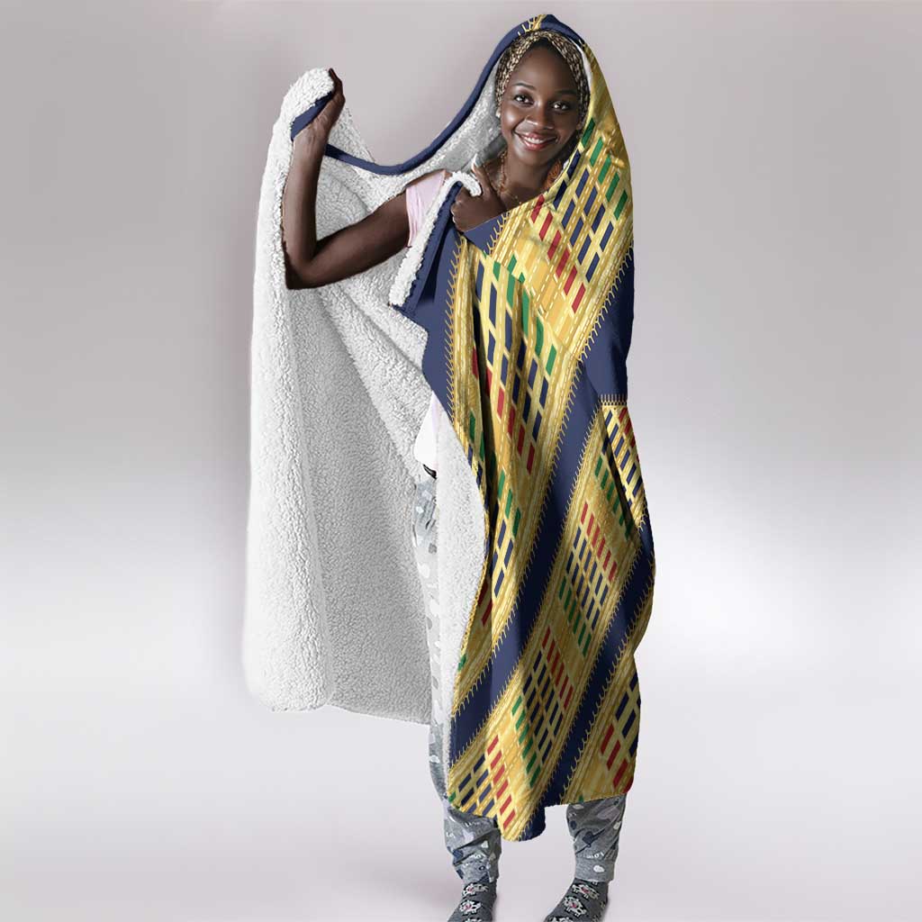 Habesha Kemis Inspired Tilet Pattern Hooded Blanket Royal Blue - Gold