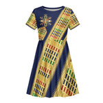 Habesha Kemis Inspired Tilet Pattern Kid Short Sleeve Dress Royal Blue - Gold