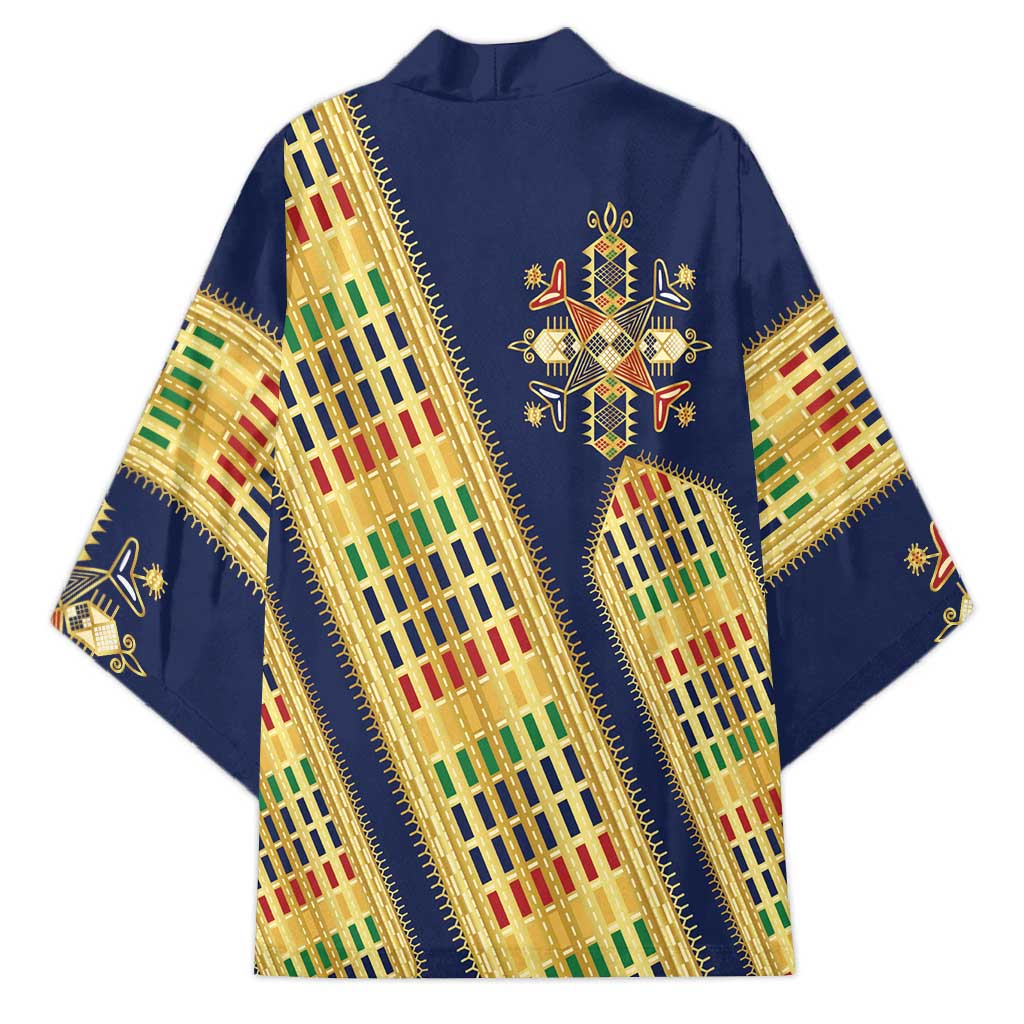 Habesha Kemis Inspired Tilet Pattern Kimono Royal Blue - Gold