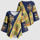 Habesha Kemis Inspired Tilet Pattern Kimono Sleeve Blouse Royal Blue - Gold