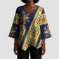 Habesha Kemis Inspired Tilet Pattern Kimono Sleeve Blouse Royal Blue - Gold