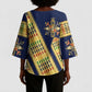Habesha Kemis Inspired Tilet Pattern Kimono Sleeve Blouse Royal Blue - Gold