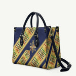 Habesha Kemis Inspired Tilet Pattern Leather Bag Royal Blue - Gold