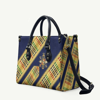 Habesha Kemis Inspired Tilet Pattern Leather Bag Royal Blue - Gold