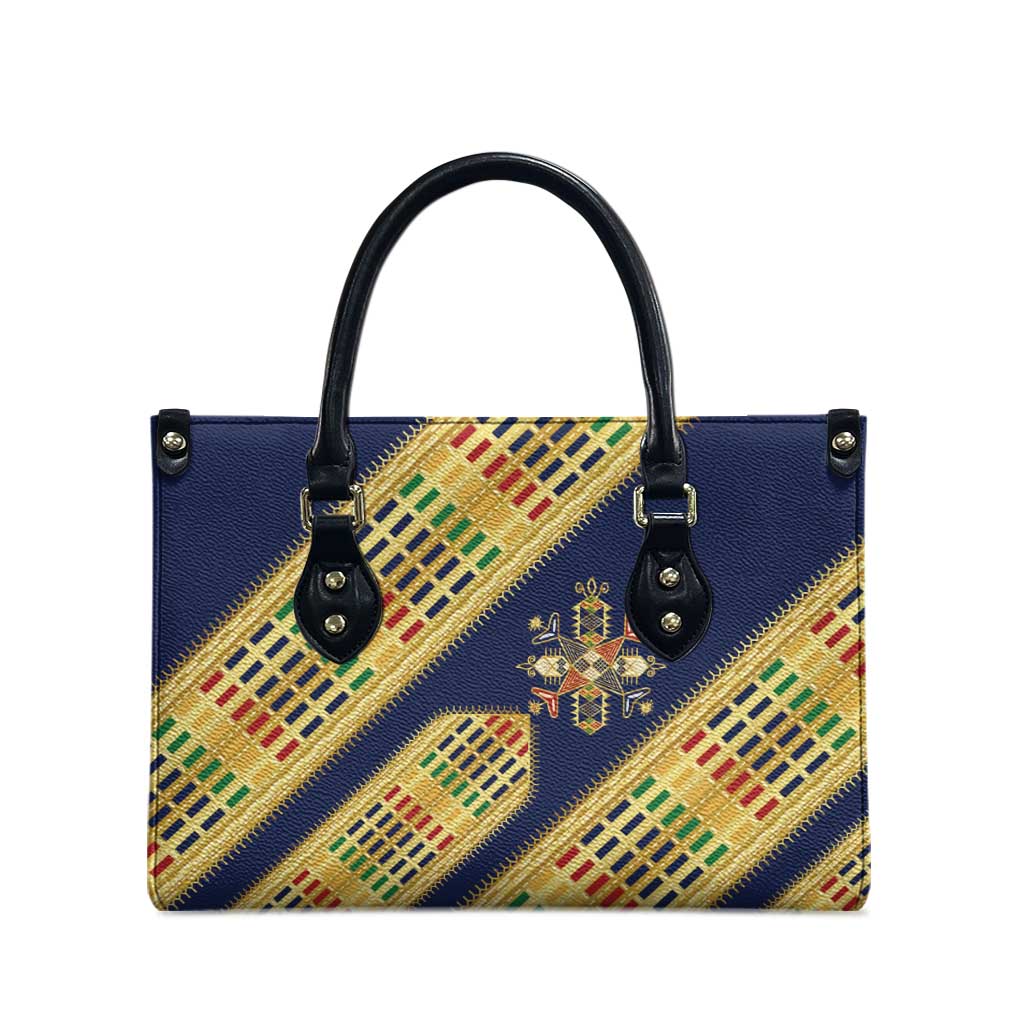 Habesha Kemis Inspired Tilet Pattern Leather Bag Royal Blue - Gold