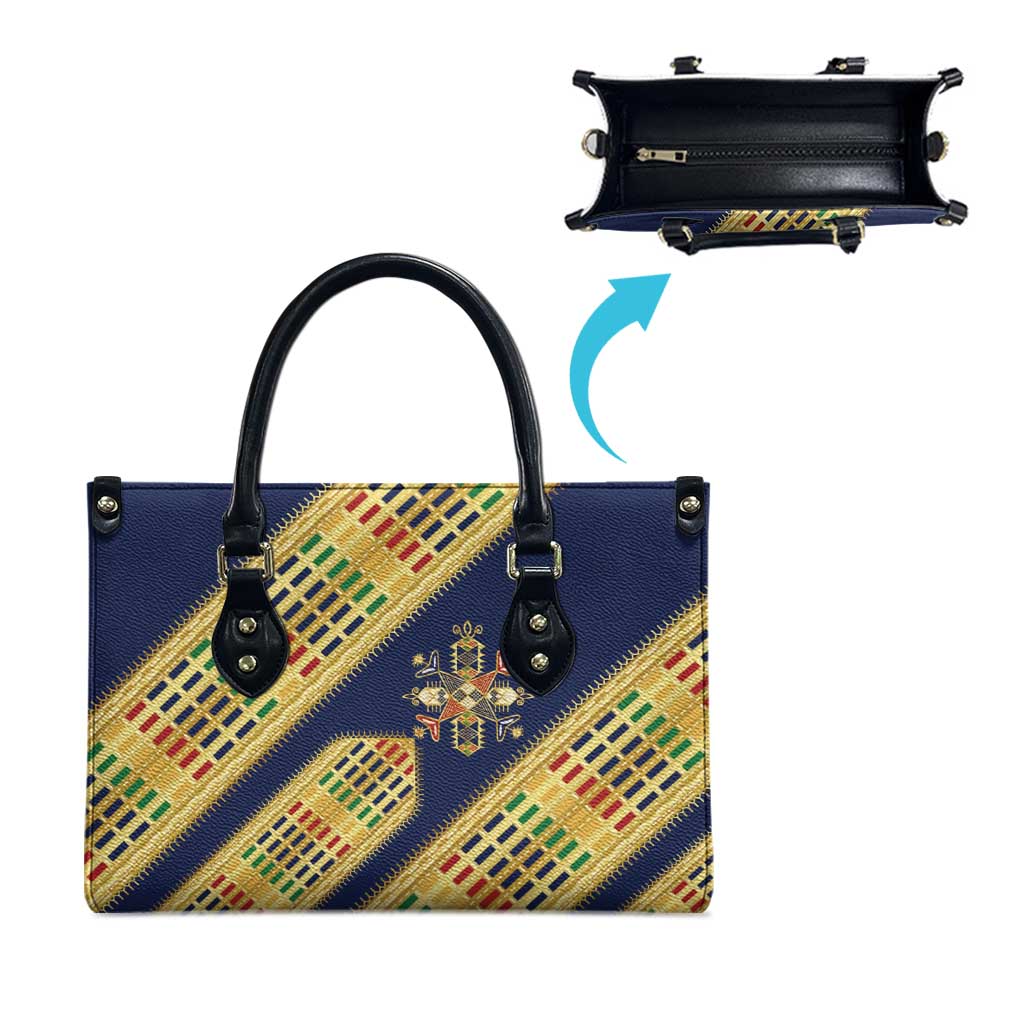 Habesha Kemis Inspired Tilet Pattern Leather Bag Royal Blue - Gold
