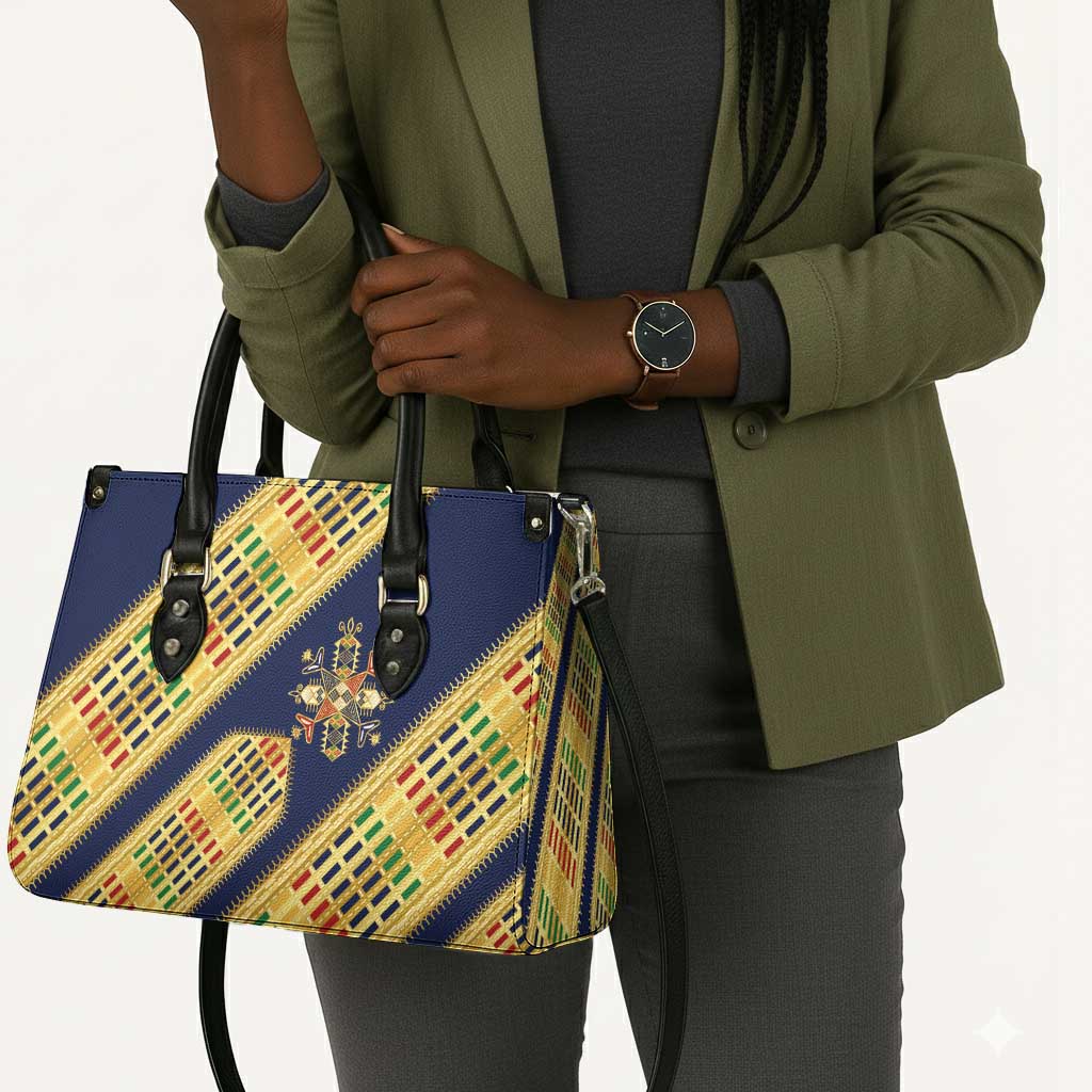 Habesha Kemis Inspired Tilet Pattern Leather Bag Royal Blue - Gold